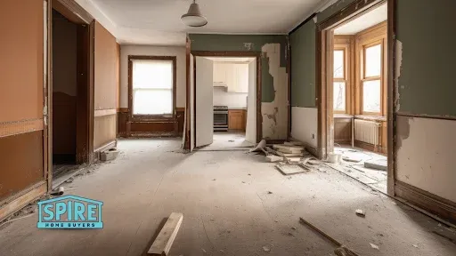 A partially renovated vacant house