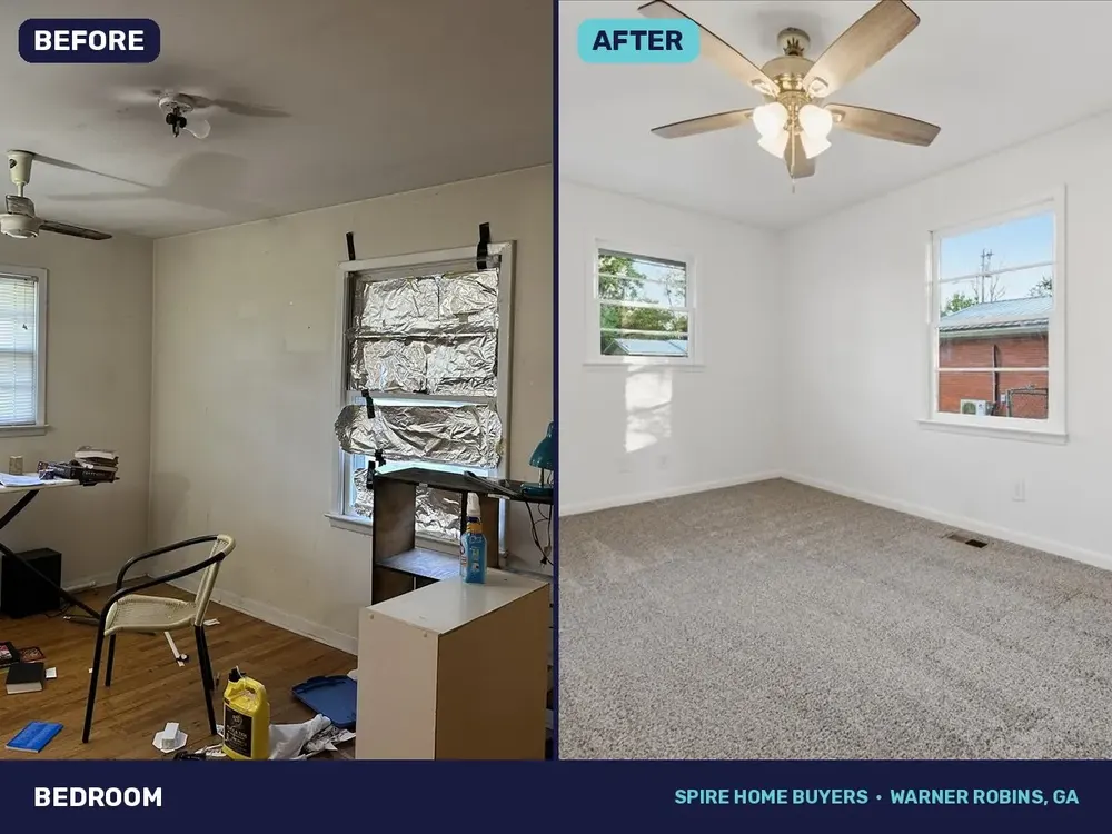 Bedroom at 338 Mike St, before and after renovation